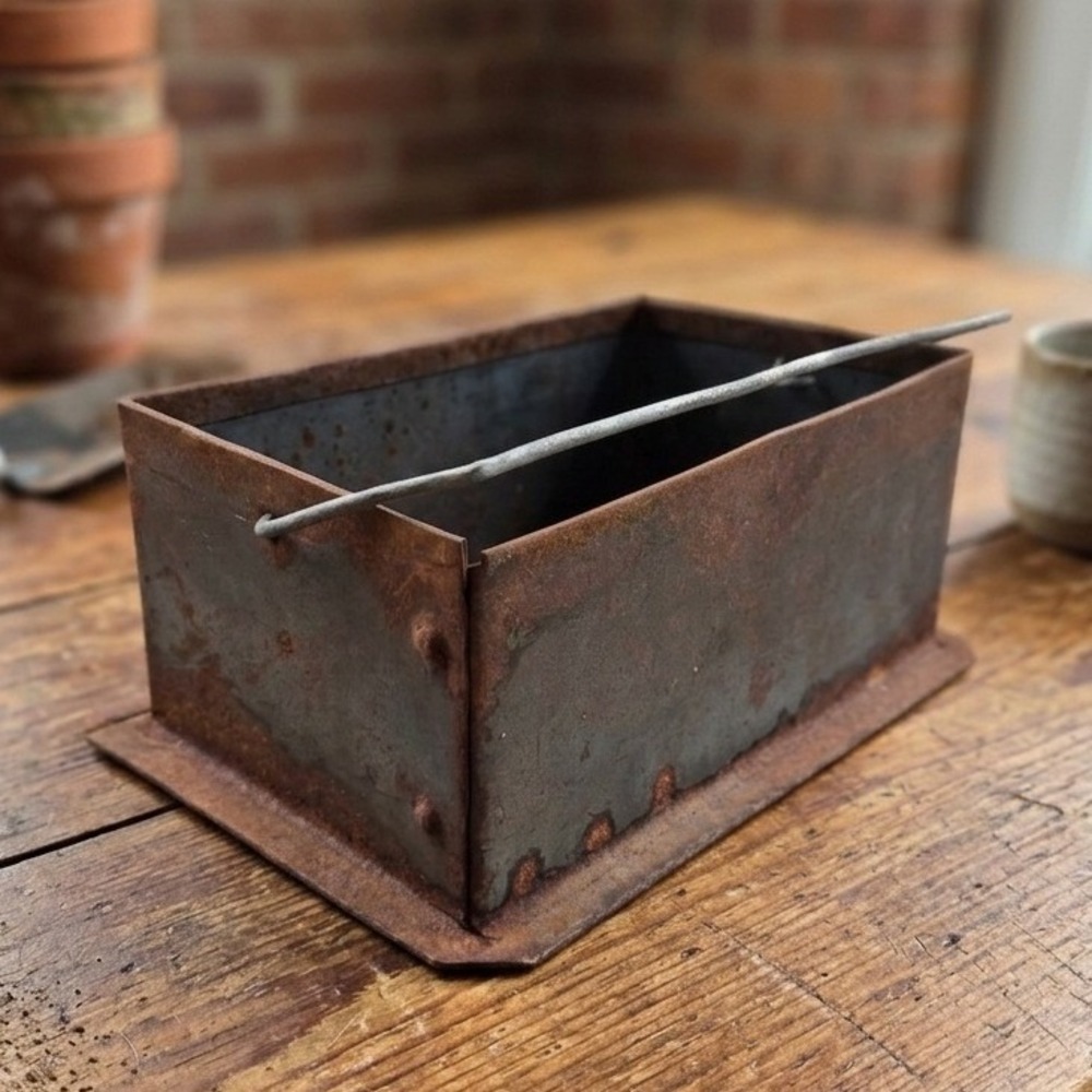 Vintage Industrial Metal Ingot Mold Rusty Steel Storage Bin Primitive Decor 8x5